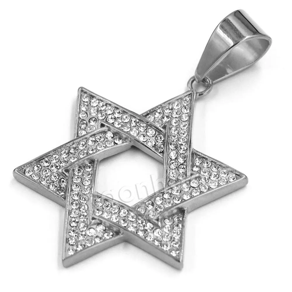 316L Stainless Steel Star of David Blinged Out Pendant w/ 4mm Miami Cuban Chain (Gold and Silver)