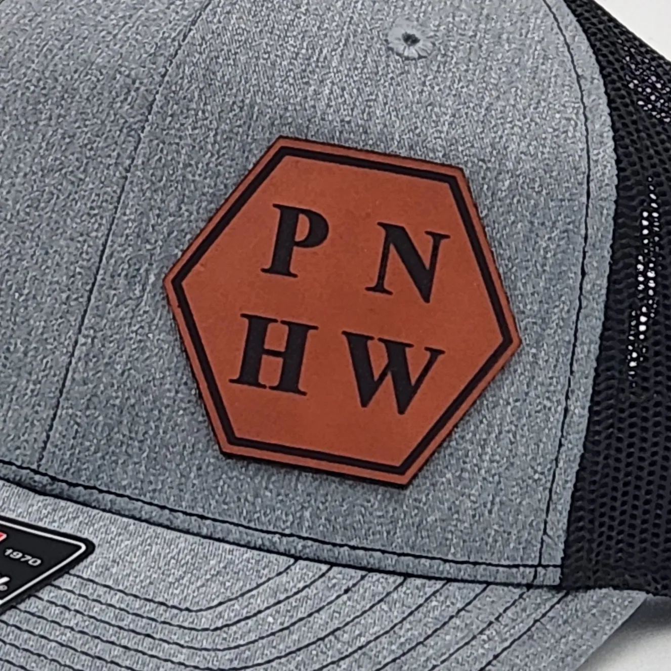 6 Count Genuine Top Grain Leather Patch Hats, Custom Engraved