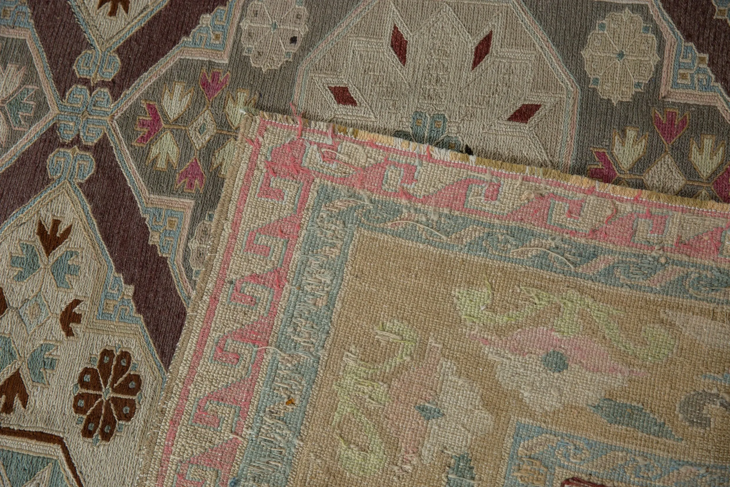 6.5x11.5 Vintage Distressed Turkish Soumac Design Carpet