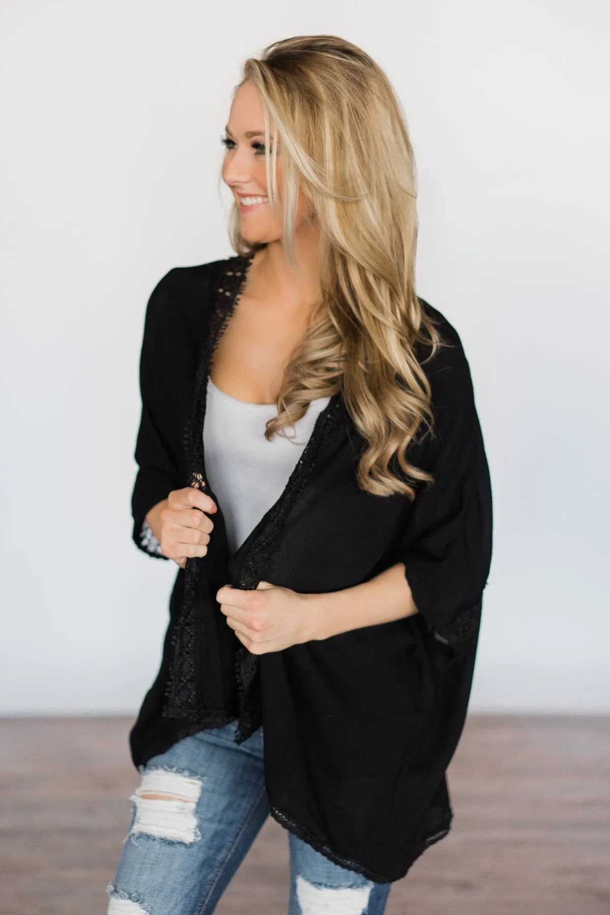 A Delicate Romance Black Kimono