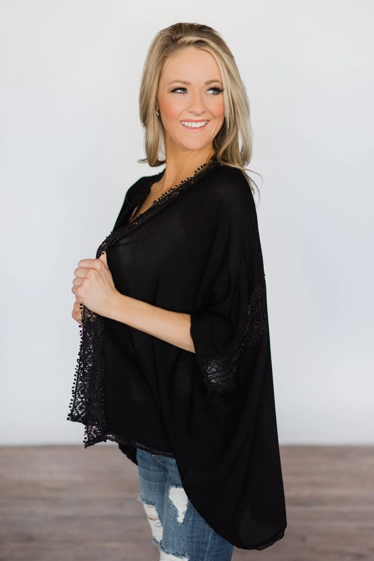 A Delicate Romance Black Kimono