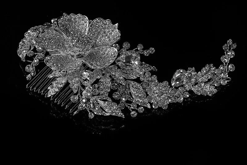 Adele Vintage Flower Statement Hair Comb | Swarovski Crystal
