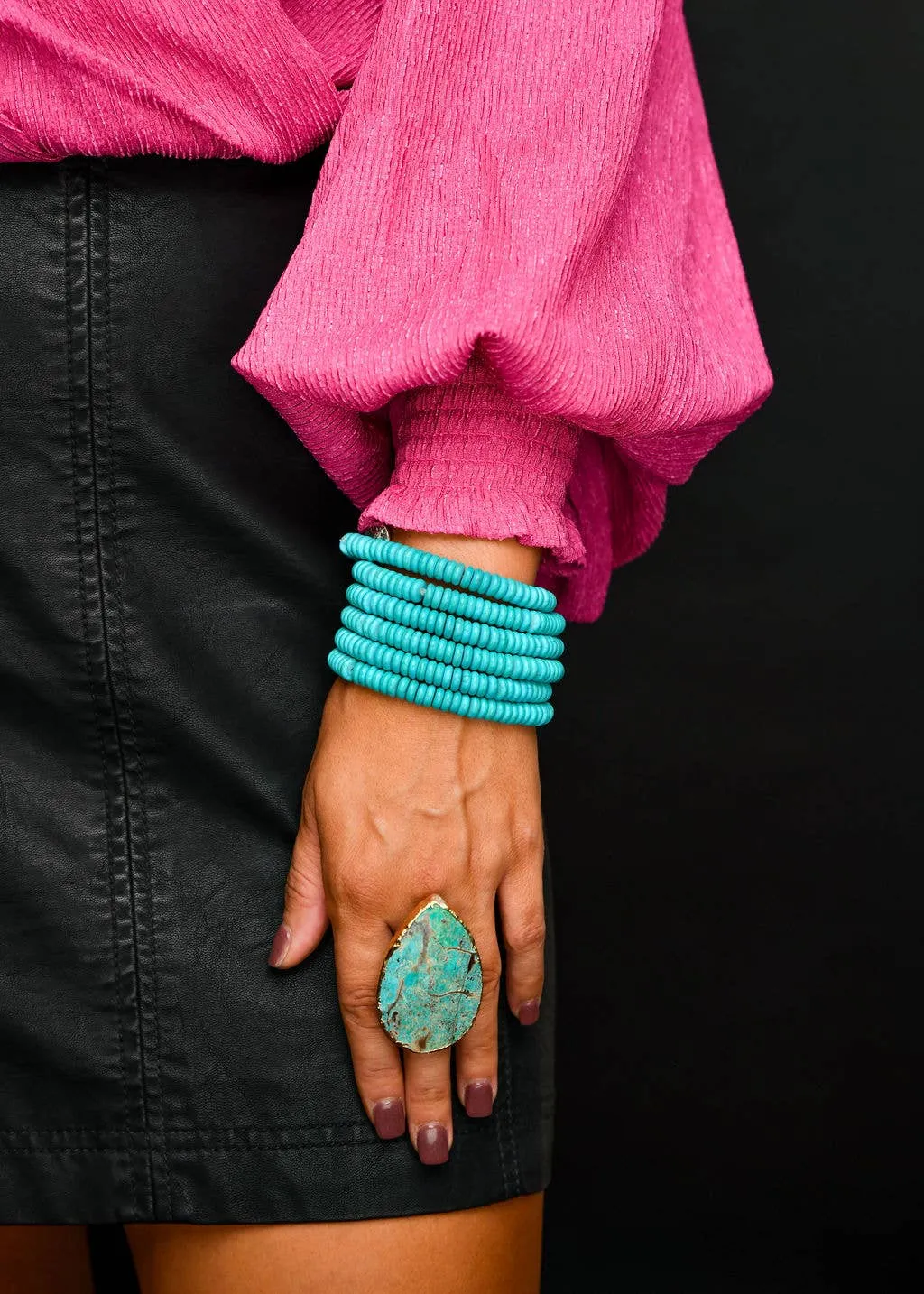 Adjustable 2" Gold Turquoise Stone Ring West & Co