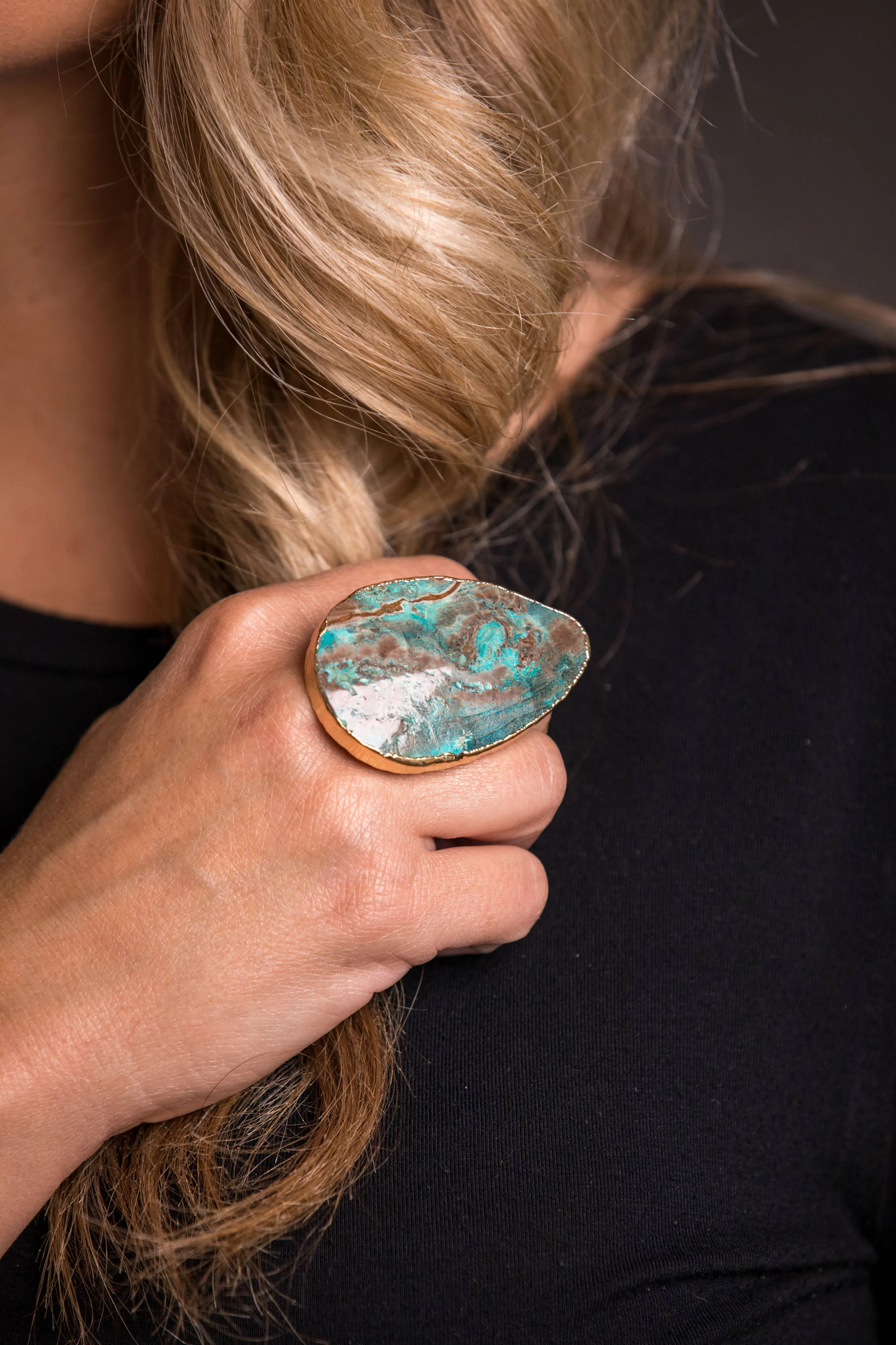 Adjustable 2" Gold Turquoise Stone Ring West & Co