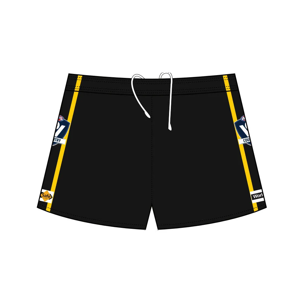 AFL Vic Country Football Shorts - Black/Yellow