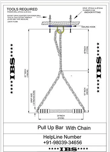 ALLYSON FITNESS Steel Pull Up/Chin up Bar, Heavy Duty Rod with Thick Chain Hanging Rod Pull Up Bar (5 FEET Thick Chain)
