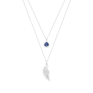 Archangel Michael Angel of Protection Necklace, Lapis Lazuli, White Rhodium