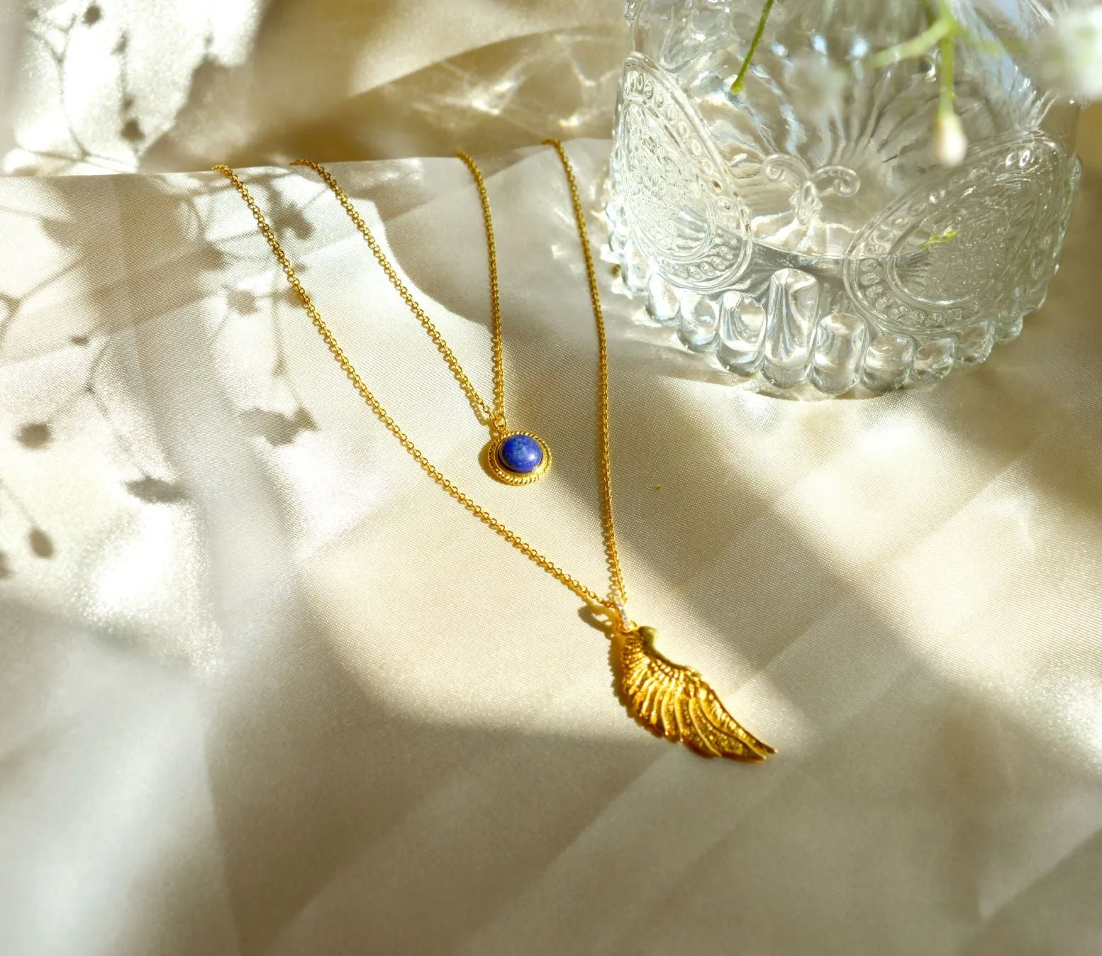 Archangel Michael Angel of Protection Necklace, Lapis Lazuli, White Rhodium