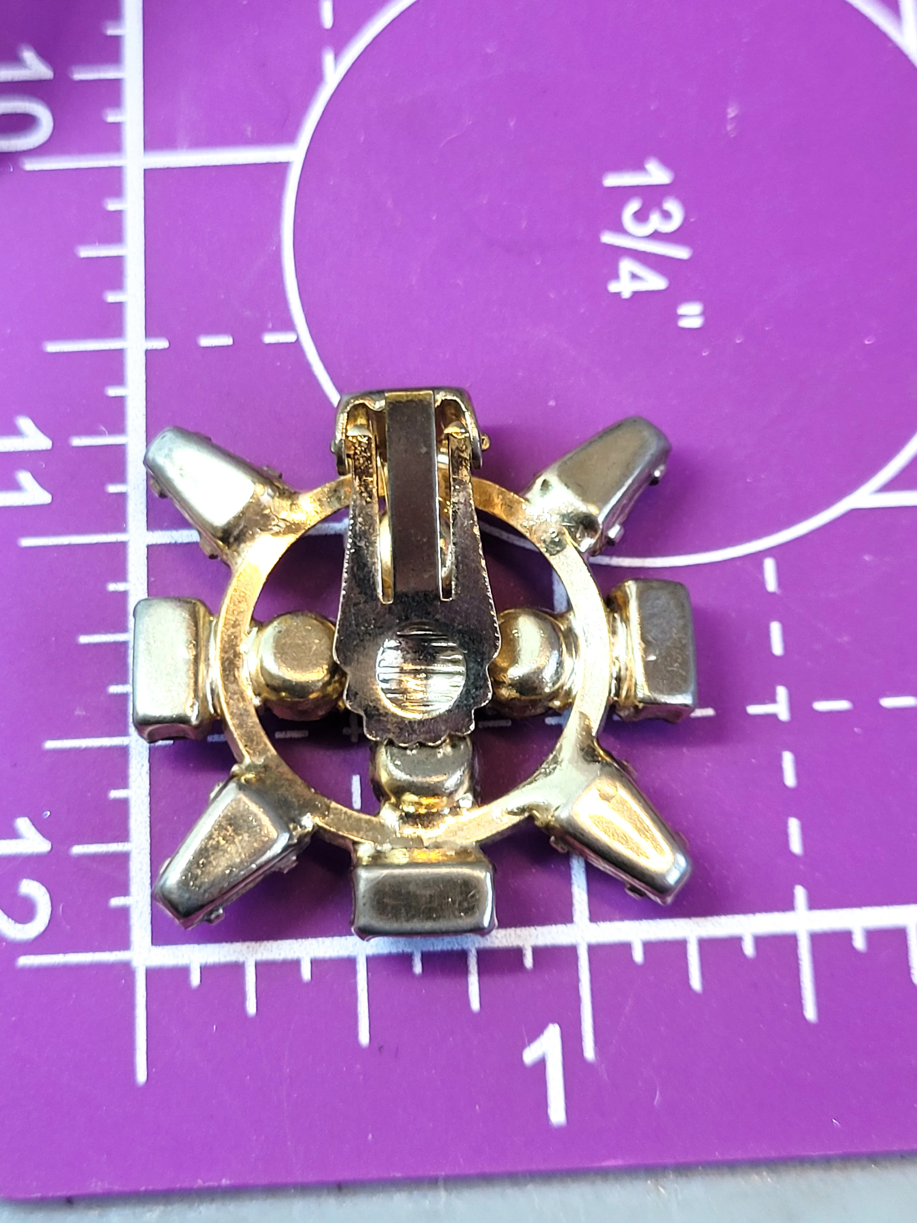 Art Deco topaz orange rhinestone geometric vintage clip on earrings