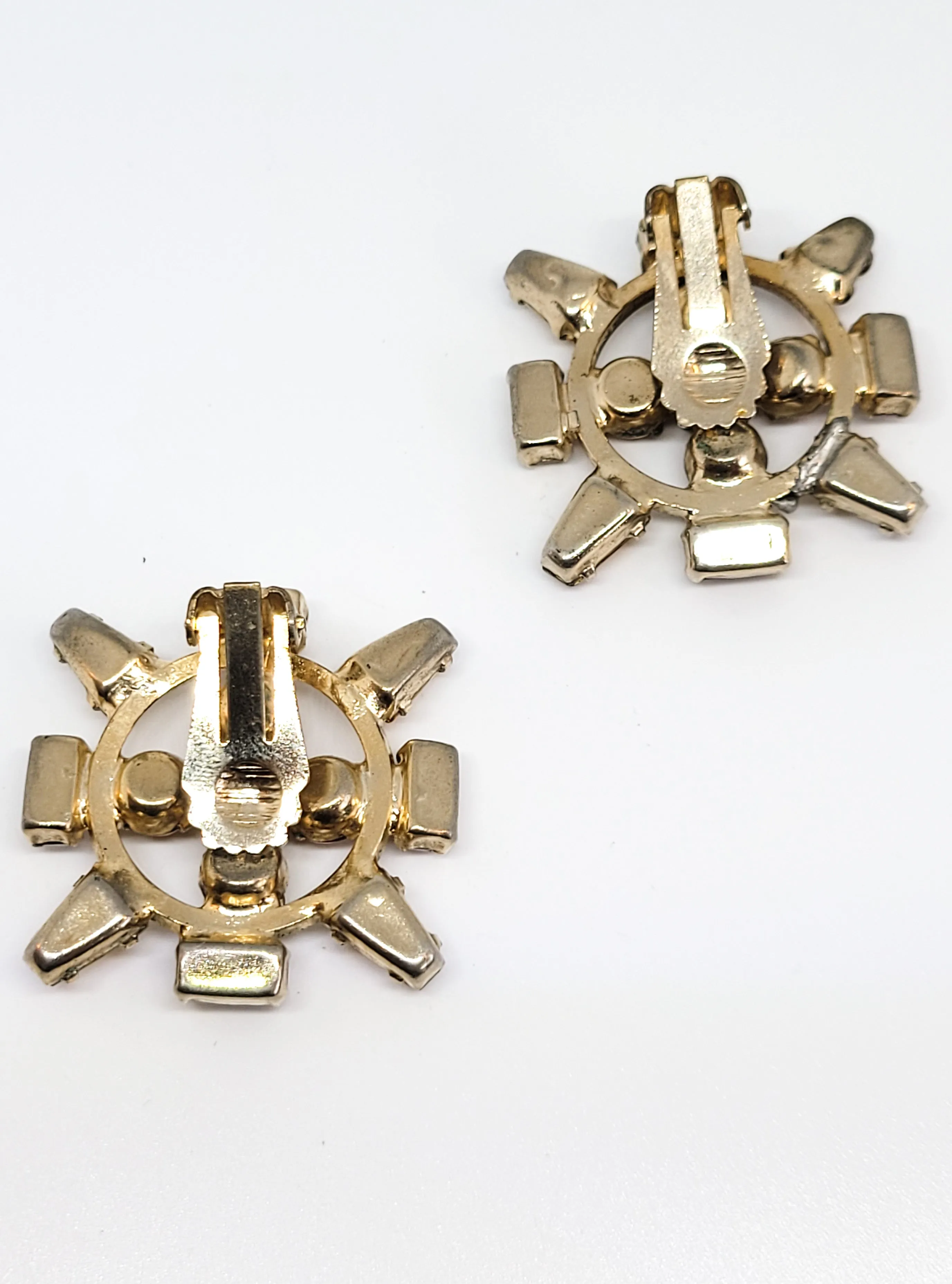 Art Deco topaz orange rhinestone geometric vintage clip on earrings