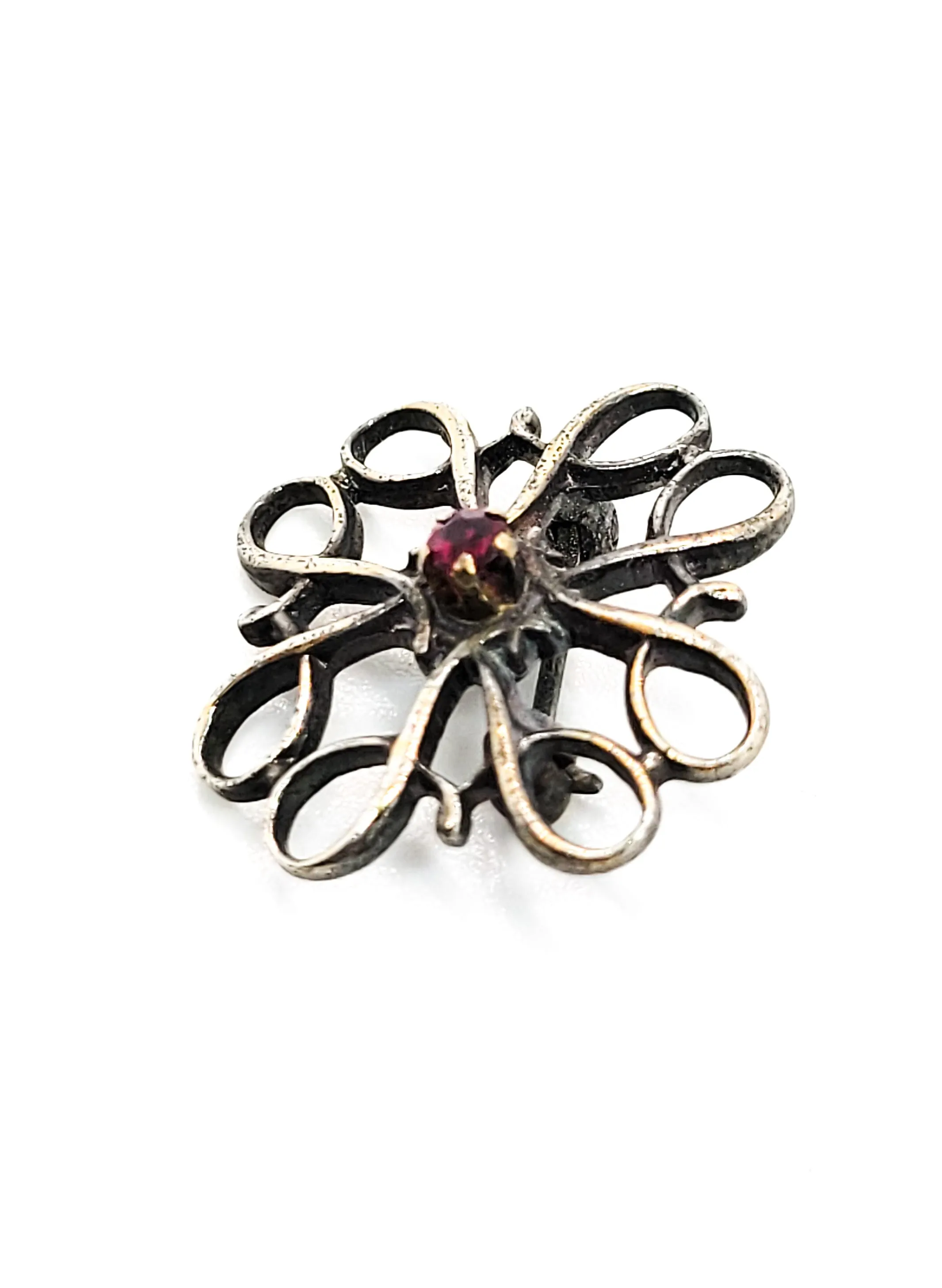 Avon Service Award R Sterling pink Spinel open work filigree sterling silver brooch pin