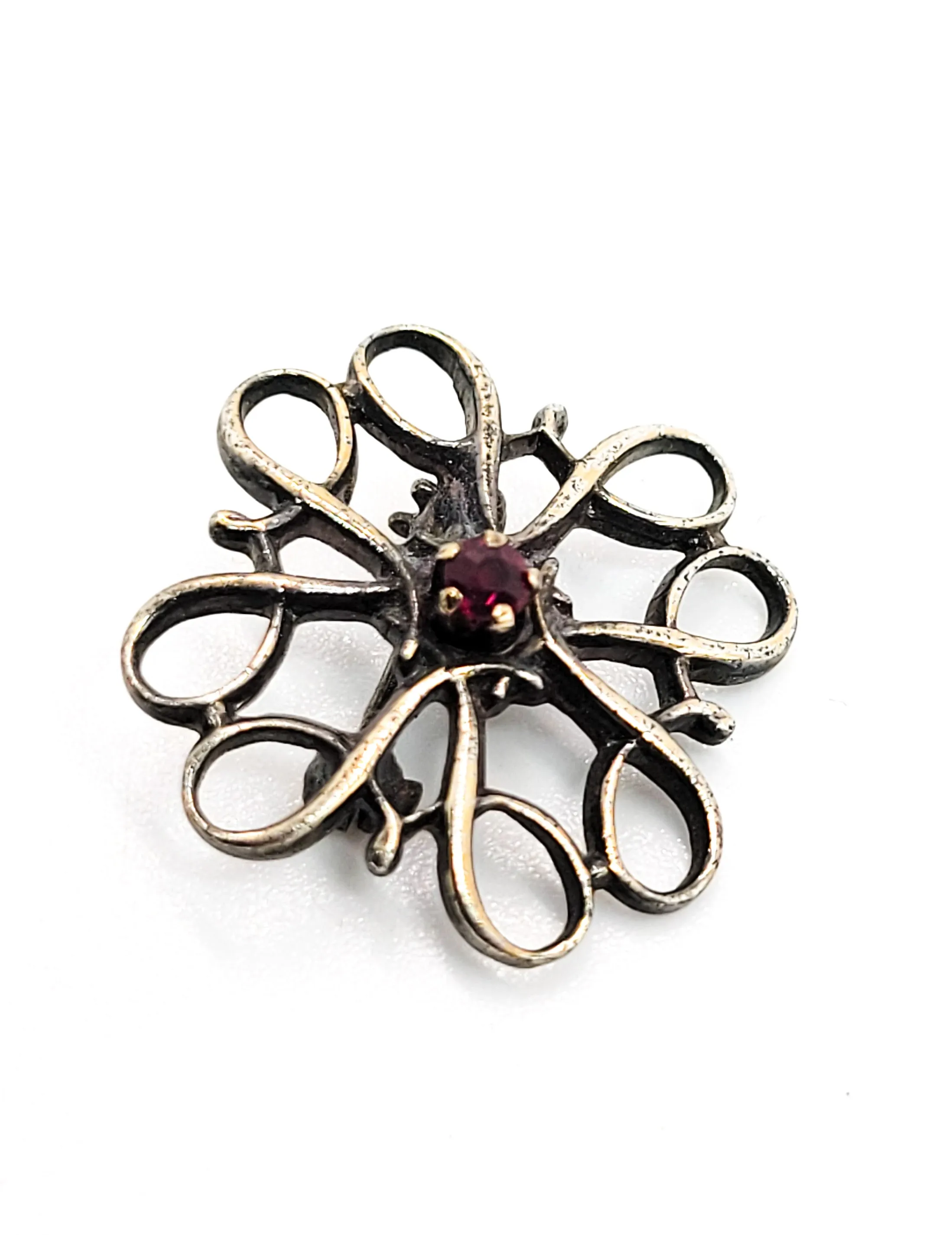 Avon Service Award R Sterling pink Spinel open work filigree sterling silver brooch pin