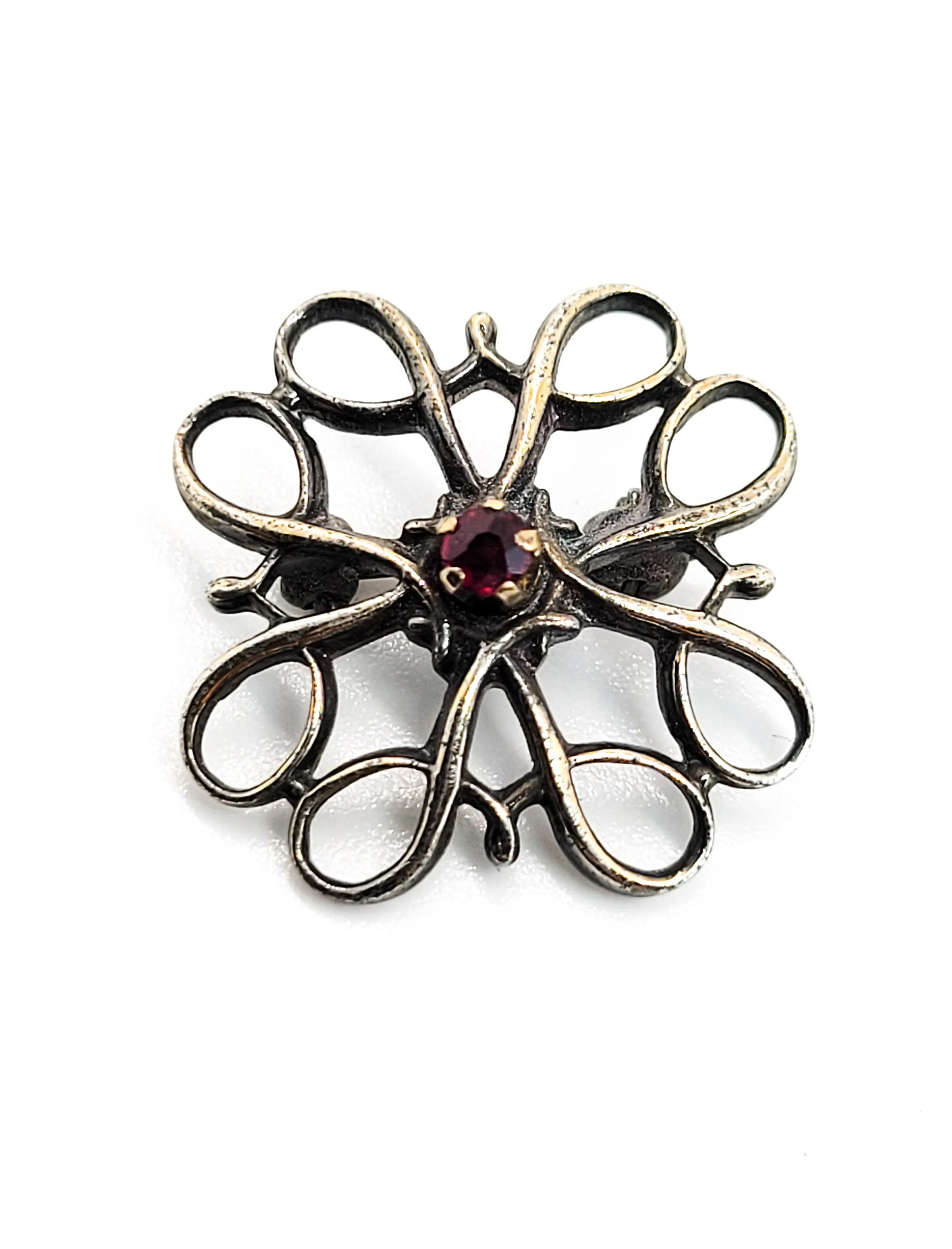 Avon Service Award R Sterling pink Spinel open work filigree sterling silver brooch pin