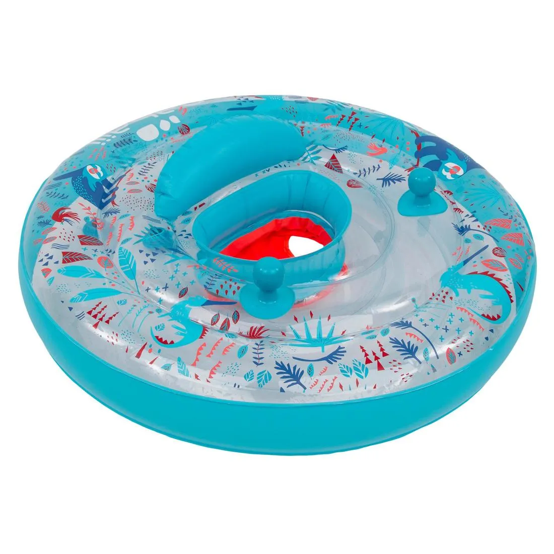 Baby's inflatable pool ring, seat and handles for infants 7- 15 kg transparent