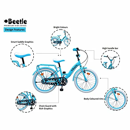 Beetle Panache 20T Kids Cycle With 12 Inches Steel Frame for 6 to 10 Year olds, Turquoise Blue