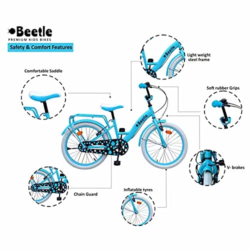 Beetle Panache 20T Kids Cycle With 12 Inches Steel Frame for 6 to 10 Year olds, Turquoise Blue