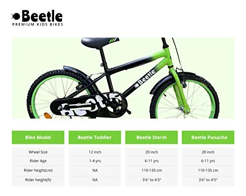 Beetle Storm 1.0 20T Kids 12 Inches Steel Frame Cycle for Boys & Girls, Age Group - 6 to 10 yrs,Green and Black