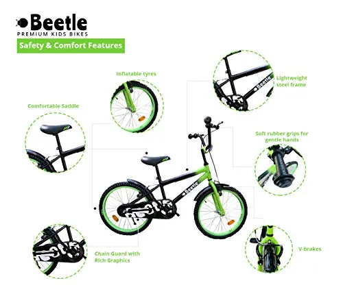 Beetle Storm 1.0 20T Kids 12 Inches Steel Frame Cycle for Boys & Girls, Age Group - 6 to 10 yrs,Green and Black
