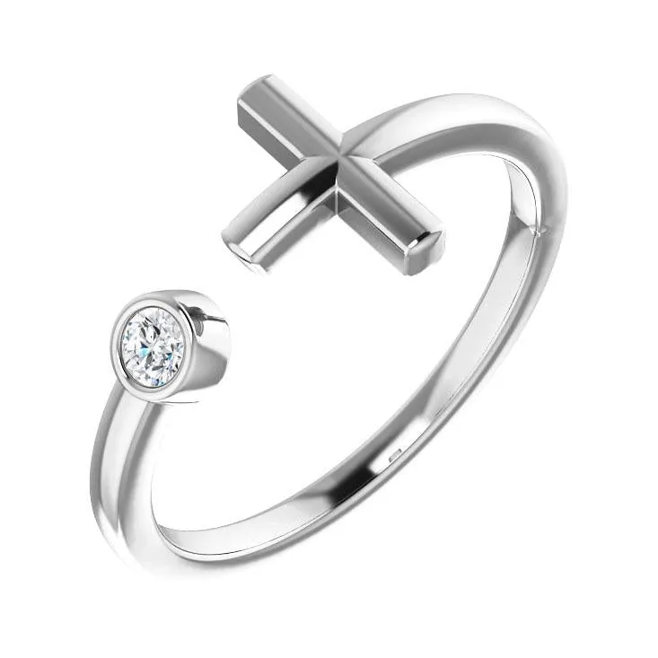 Bezel Diamond Cross Cuff Ring