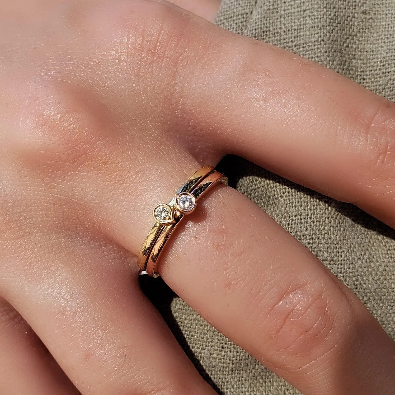 Bezel Diamond Tear Drop Ring (Stack-able)