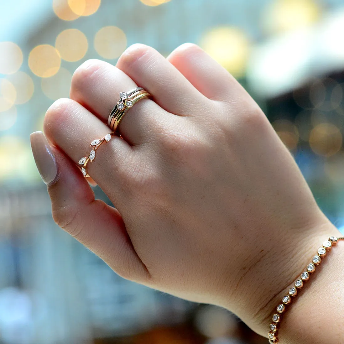 Bezel Diamond Tear Drop Ring (Stack-able)
