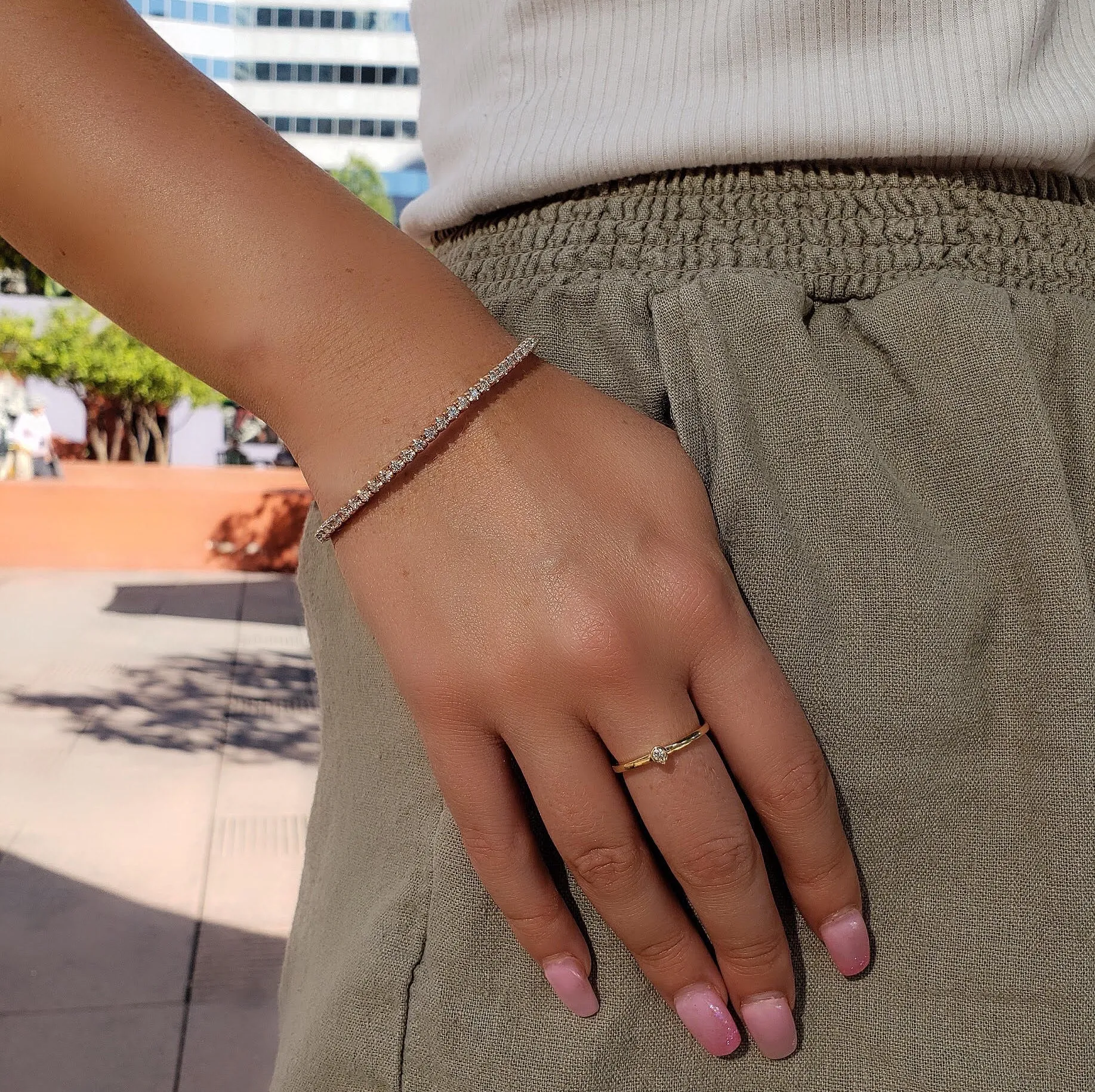 Bezel Diamond Tear Drop Ring (Stack-able)