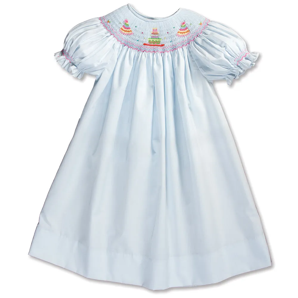 Birthday Party Cake Blue Smocked Bishop