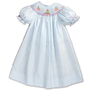 Birthday Party Cake Blue Smocked Bishop