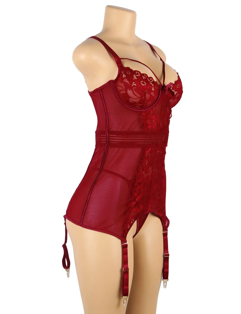 Black & Red Delicate lace Stitching Babydoll With Underwire