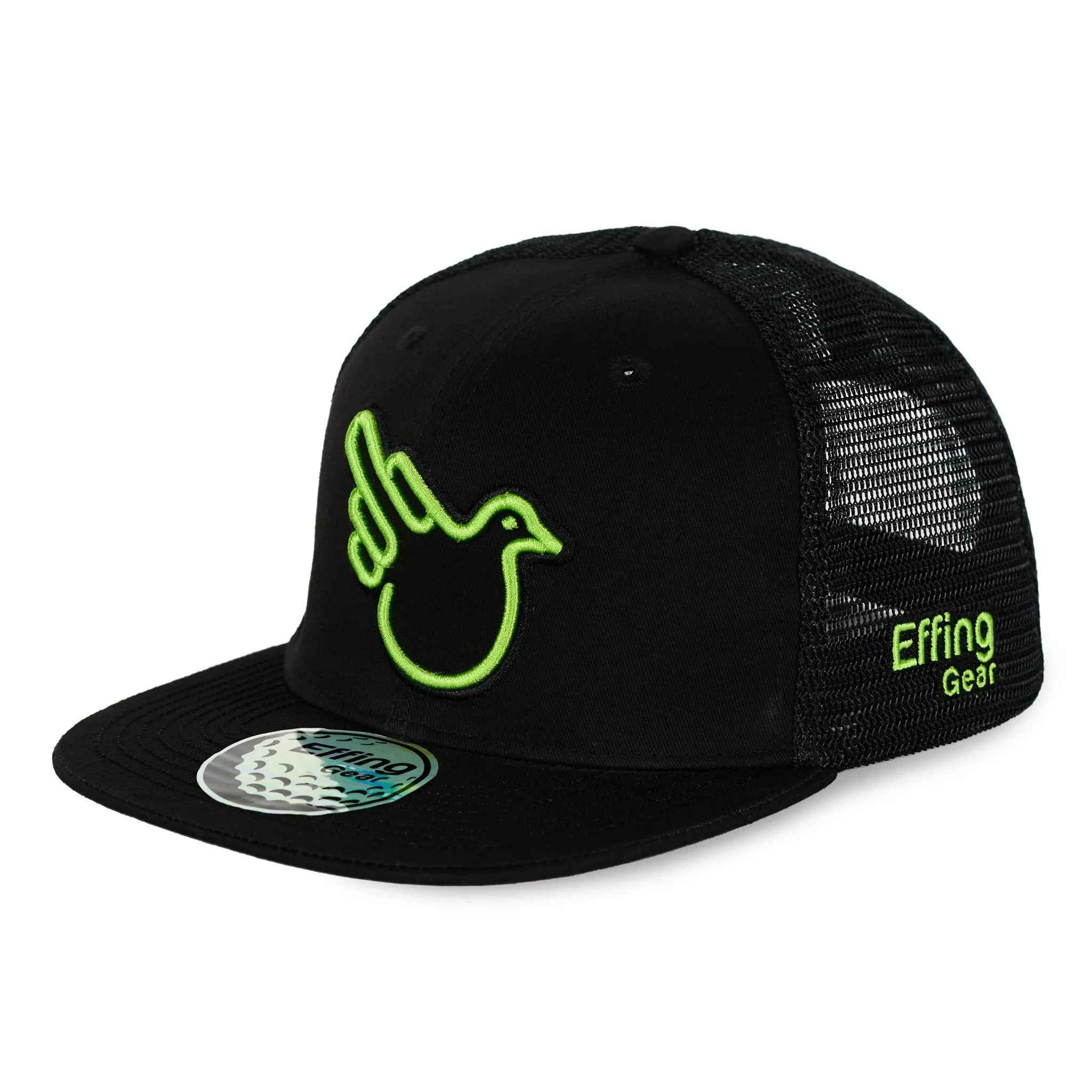 Black Flat Bill Trucker W/ Green Bird