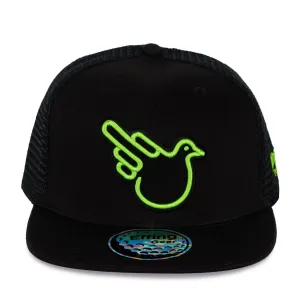 Black Flat Bill Trucker W/ Green Bird