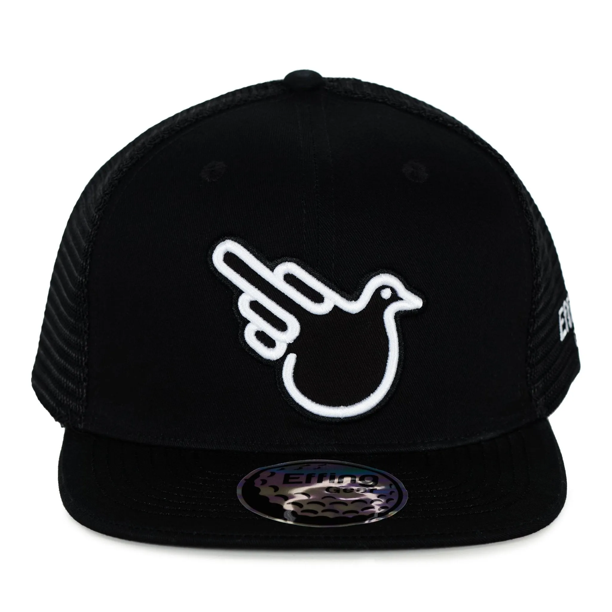 Black Flat Bill Trucker W/ White Bird