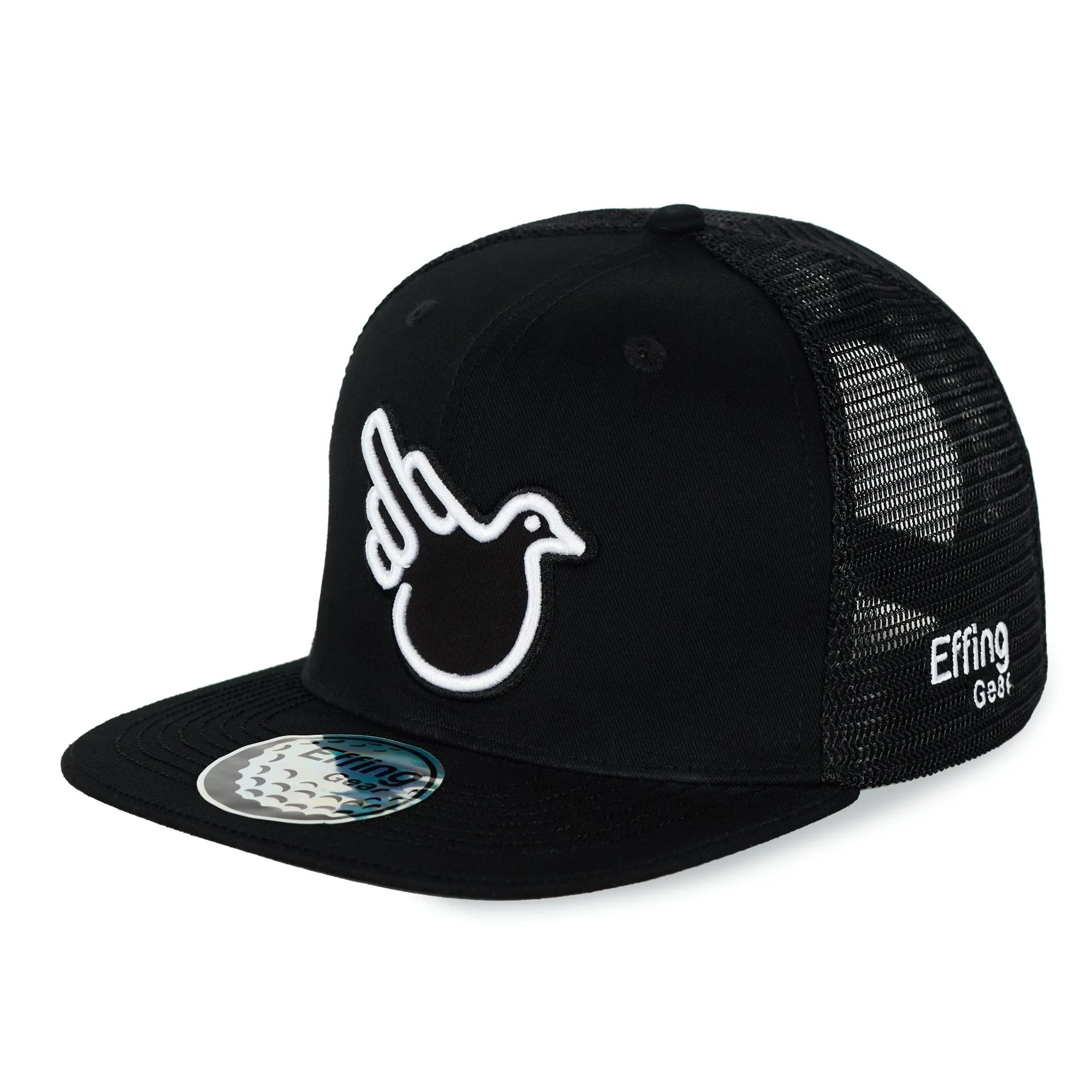 Black Flat Bill Trucker W/ White Bird