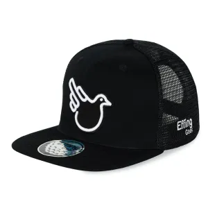 Black Flat Bill Trucker W/ White Bird