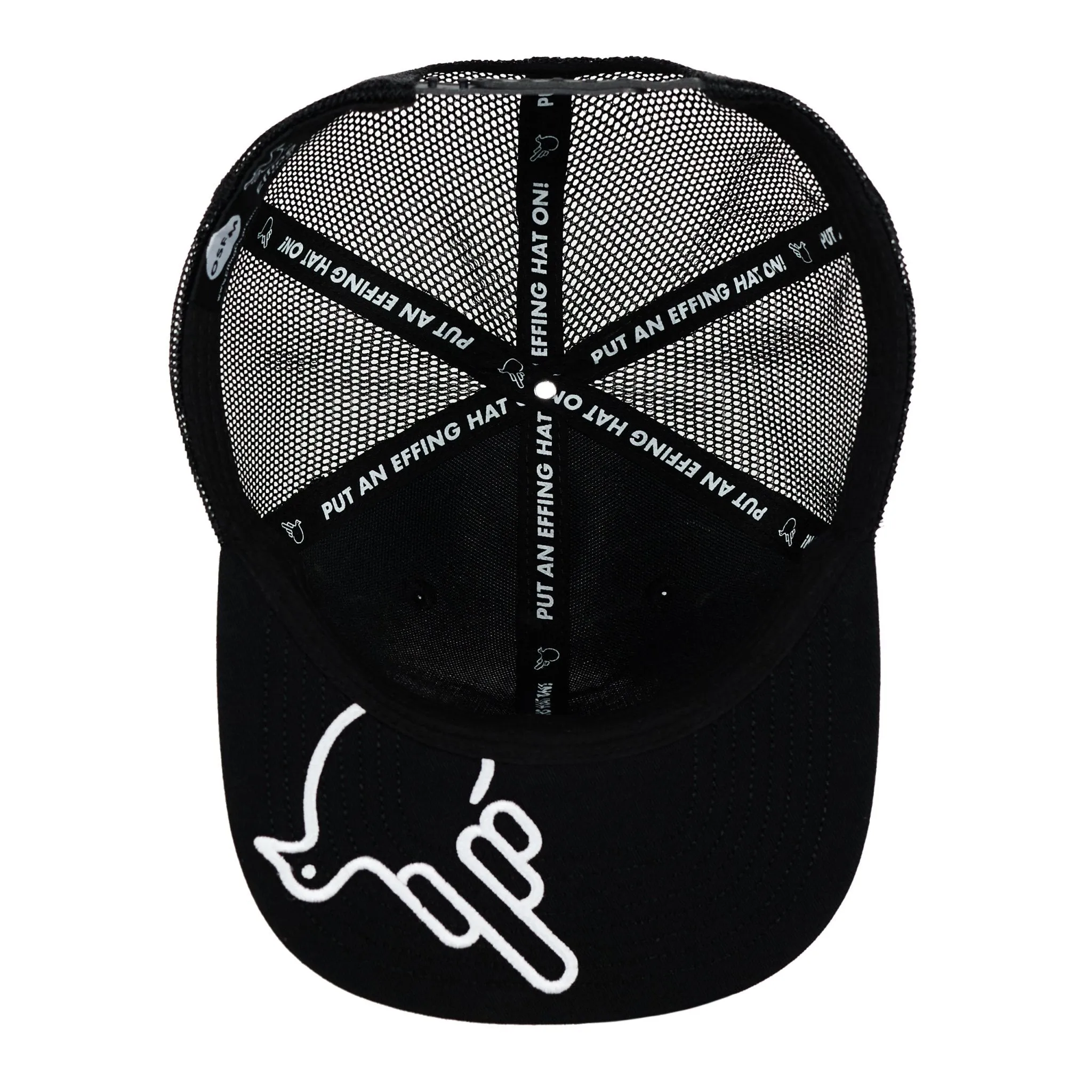 Black Flat Bill Trucker W/ White Bird