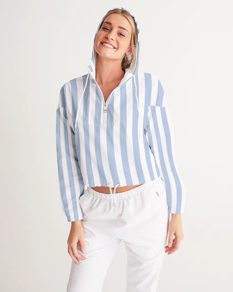 Blue Deck Stripe Feminine Cropped Windbreaker