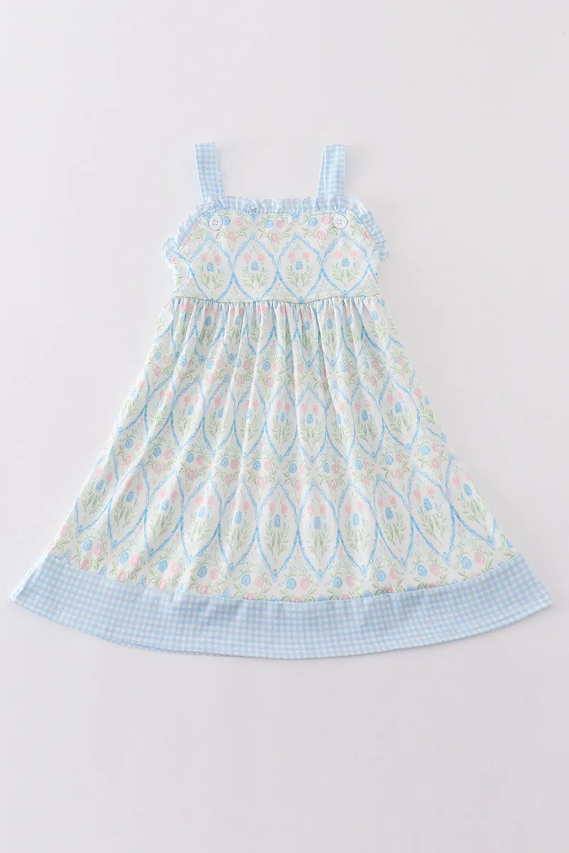 Blue Delicate Floral Print Girl Dress