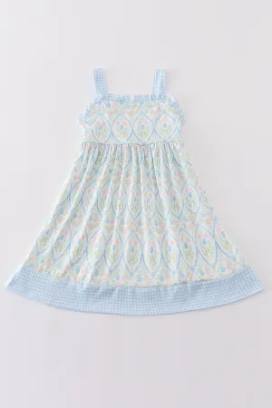 Blue Delicate Floral Print Girl Dress