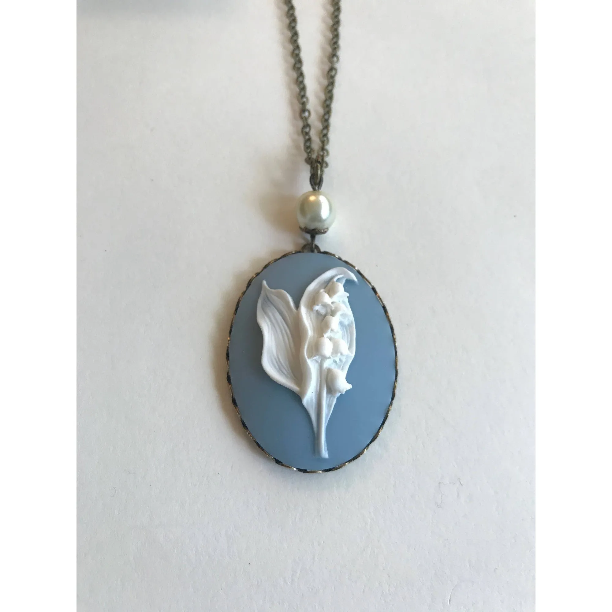 Blue Lily Of The Valley Cameo Necklace