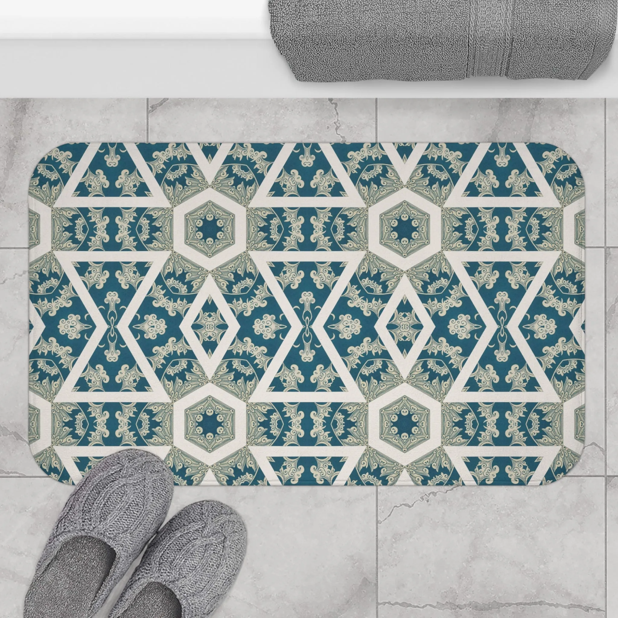 Blue Victorian Design Bath Mat