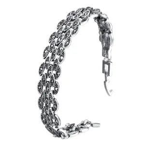 Bright Black Crystal Eye Link Bracelet – Vintage Antique Silver