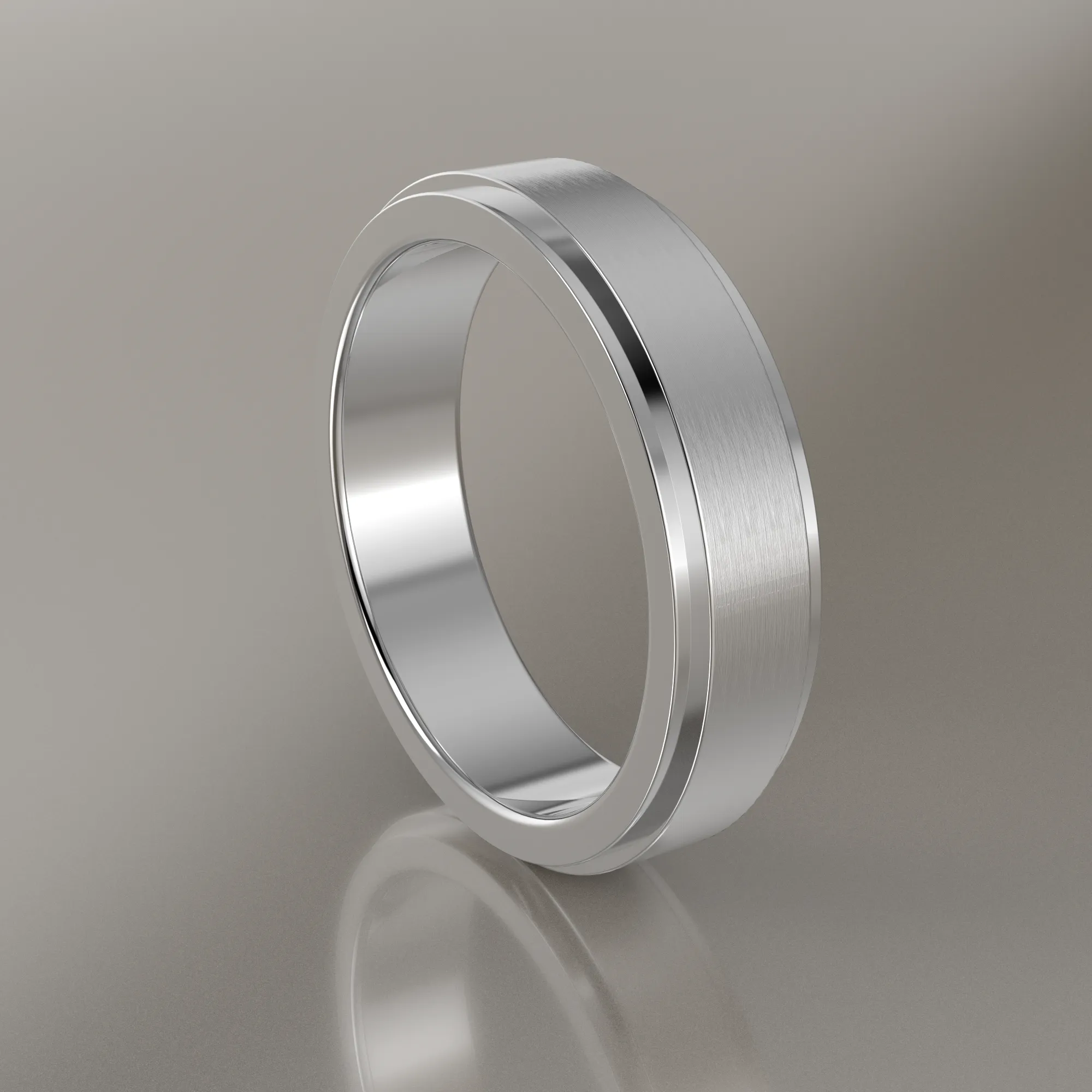 Brushed White Gold 5mm Step Edge Wedding Band
