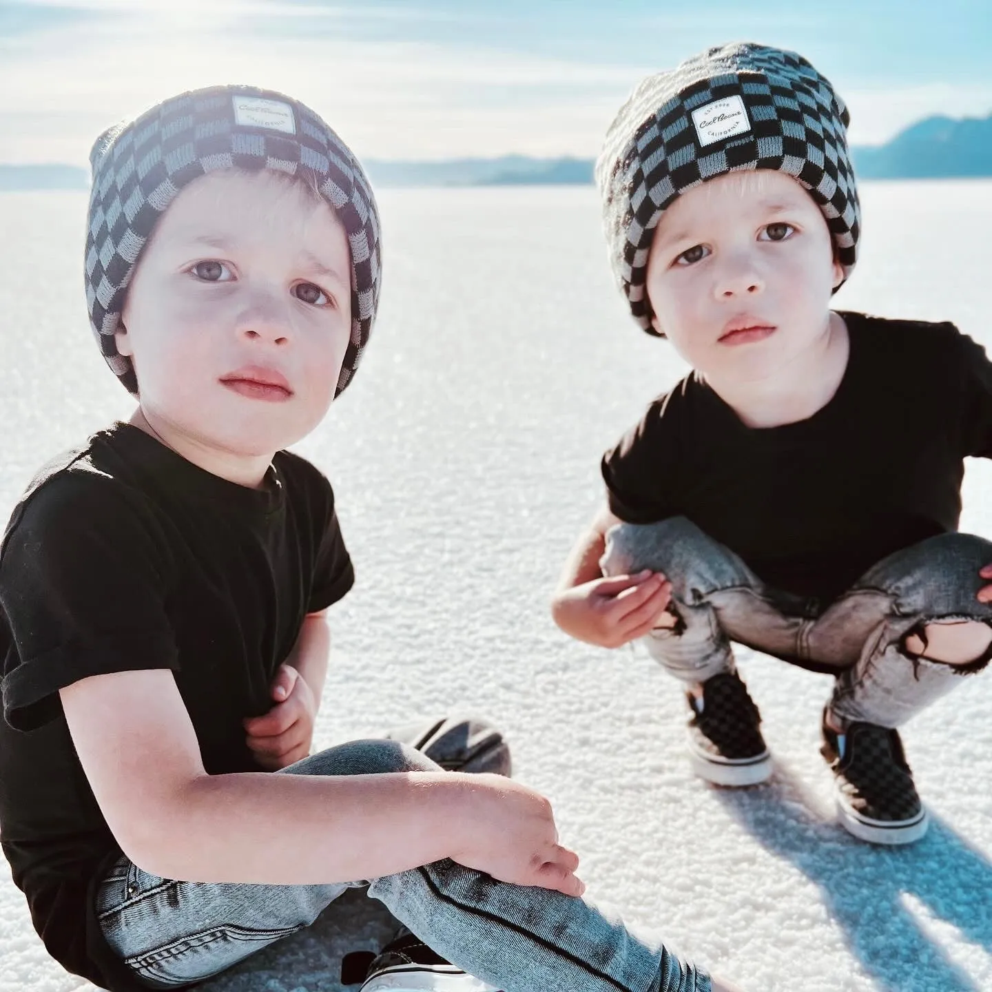 Cali Beanie- Checkered Grey & Black