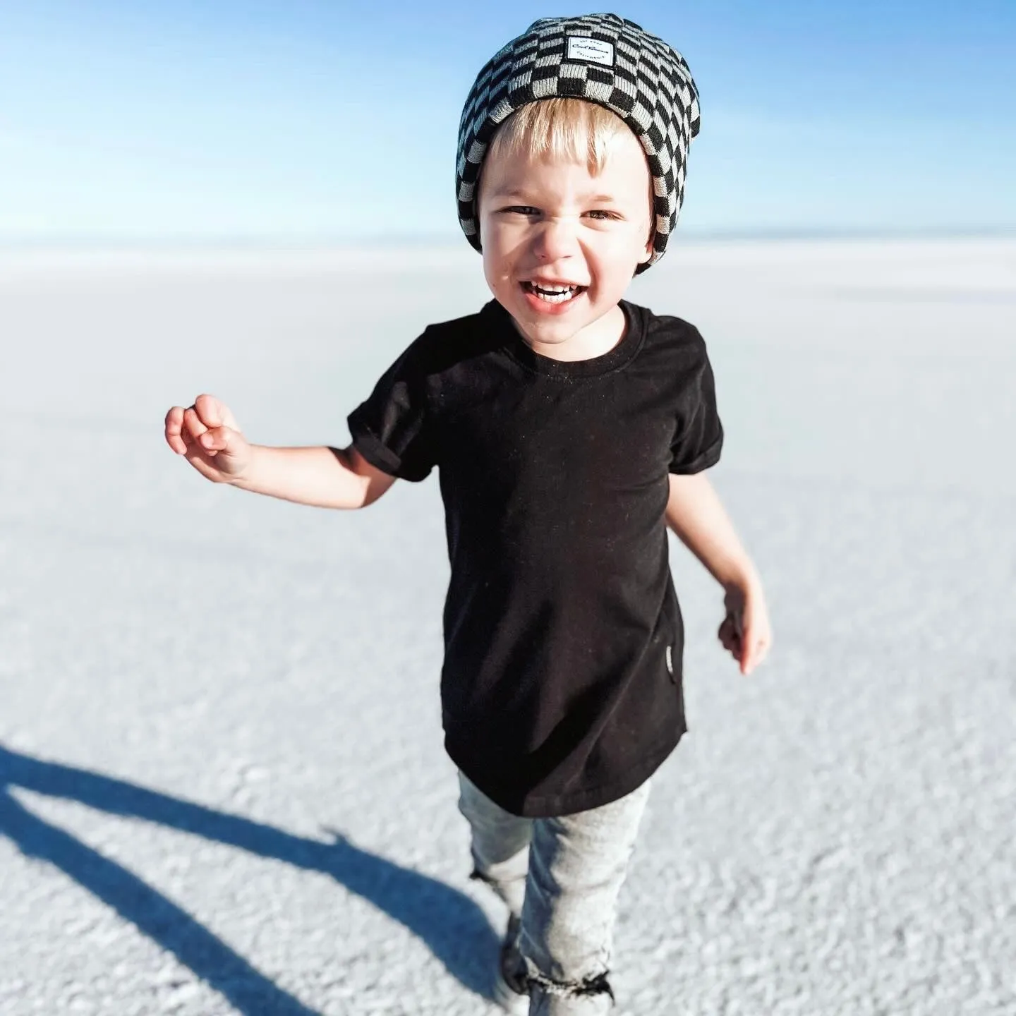 Cali Beanie- Checkered Grey & Black