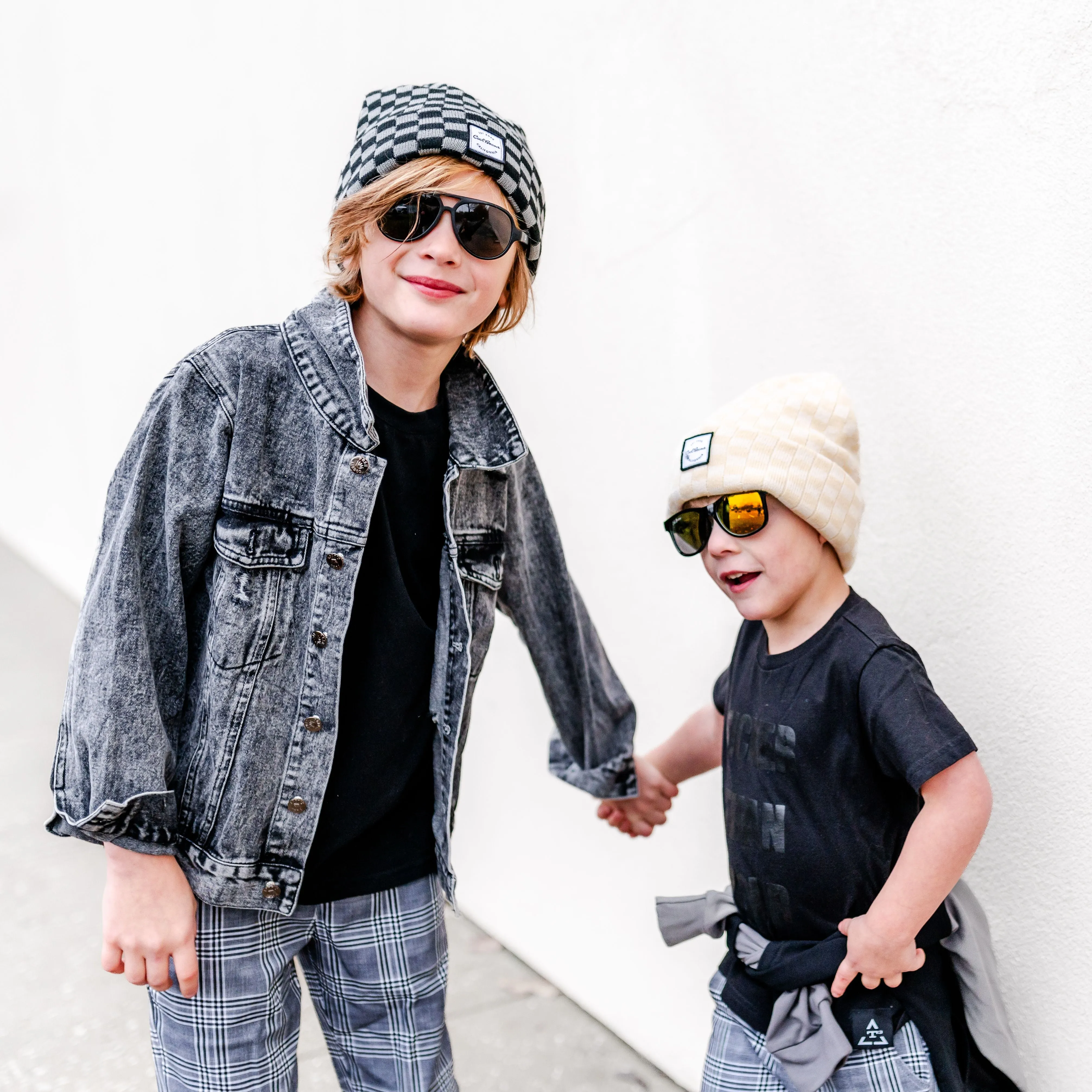 Cali Beanie- Checkered Grey & Black