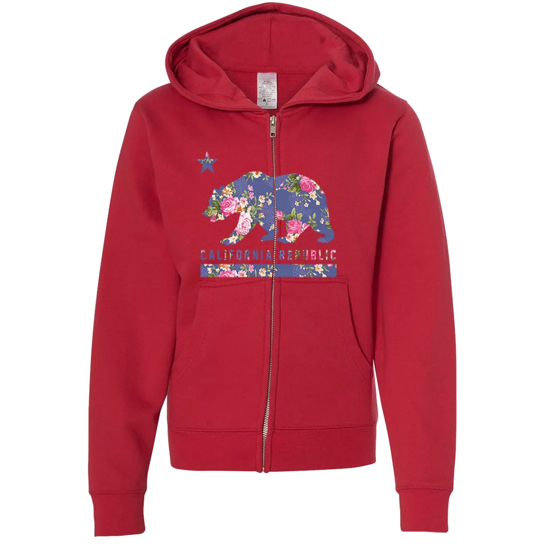 California Republic Paisley Flower Bear Premium Youth Zip-Up Hoodie