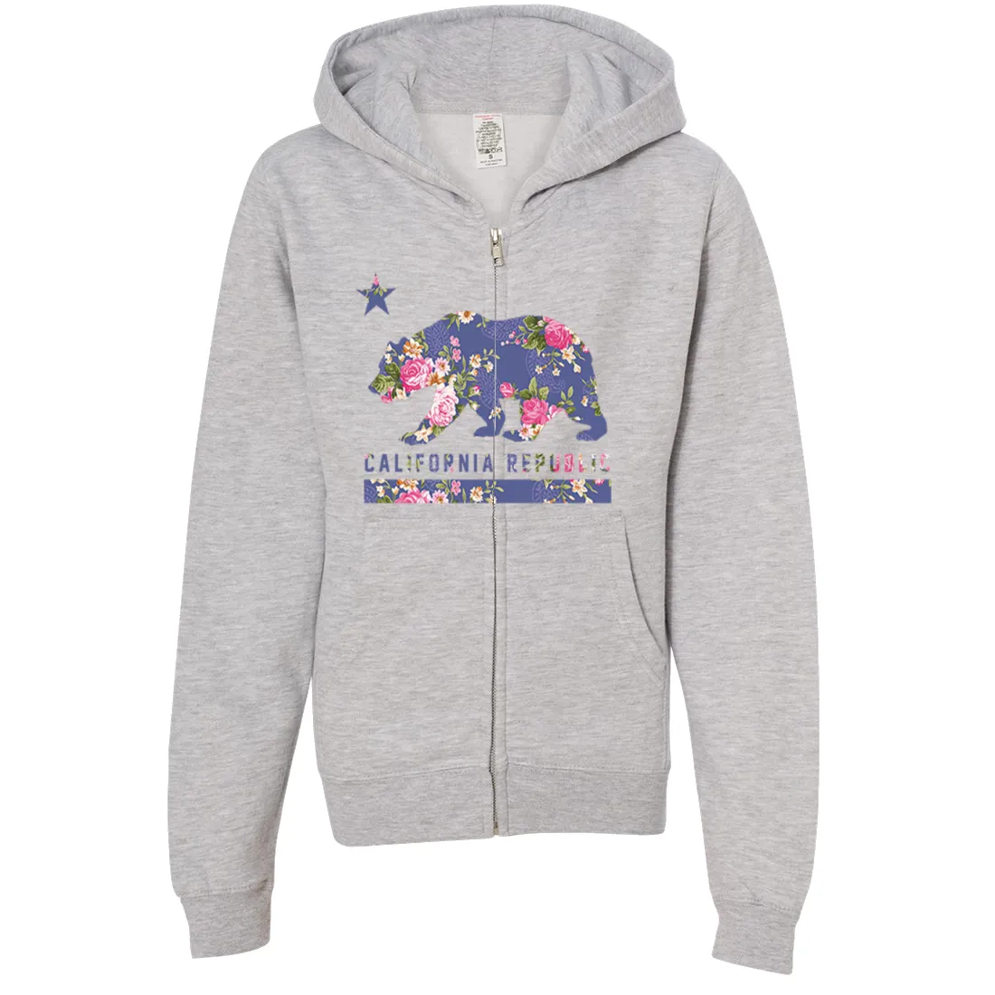 California Republic Paisley Flower Bear Premium Youth Zip-Up Hoodie