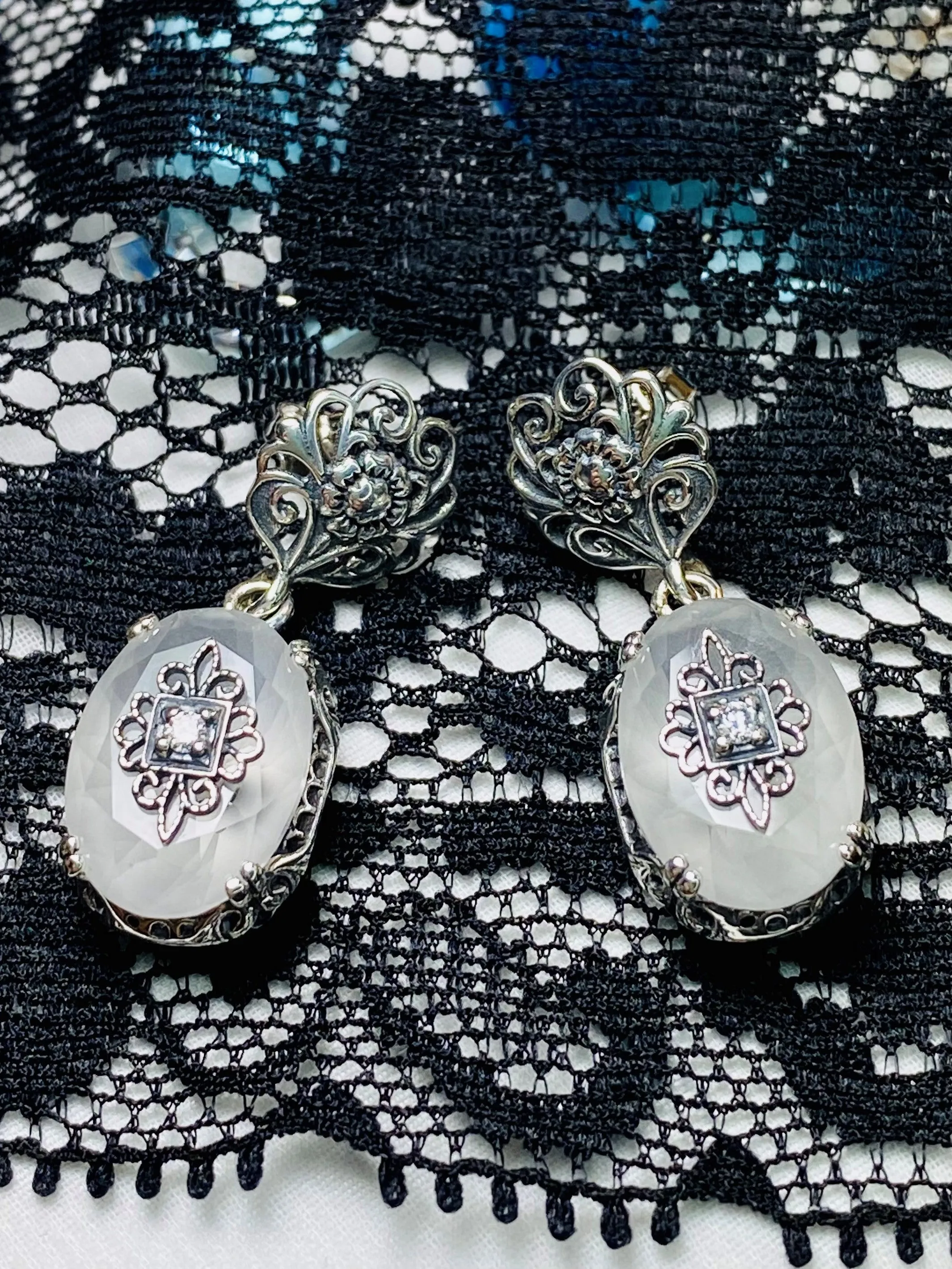 Camphor Earrings, Sterling Silver Embellishment, Vintage Edwardian Jewelry #E70e