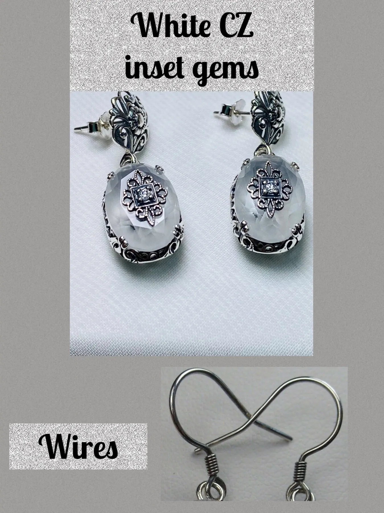 Camphor Earrings, Sterling Silver Embellishment, Vintage Edwardian Jewelry #E70e