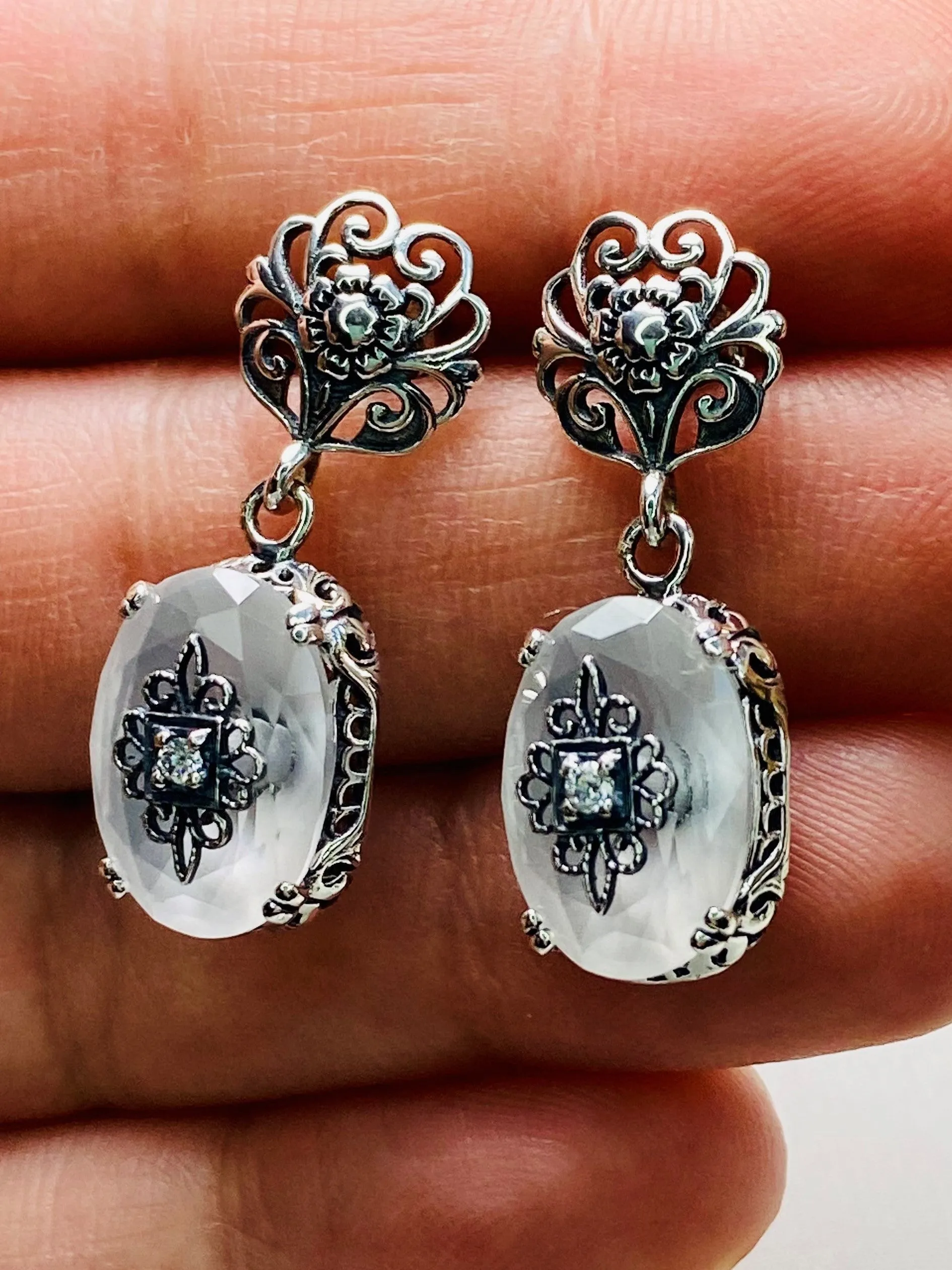 Camphor Earrings, Sterling Silver Embellishment, Vintage Edwardian Jewelry #E70e